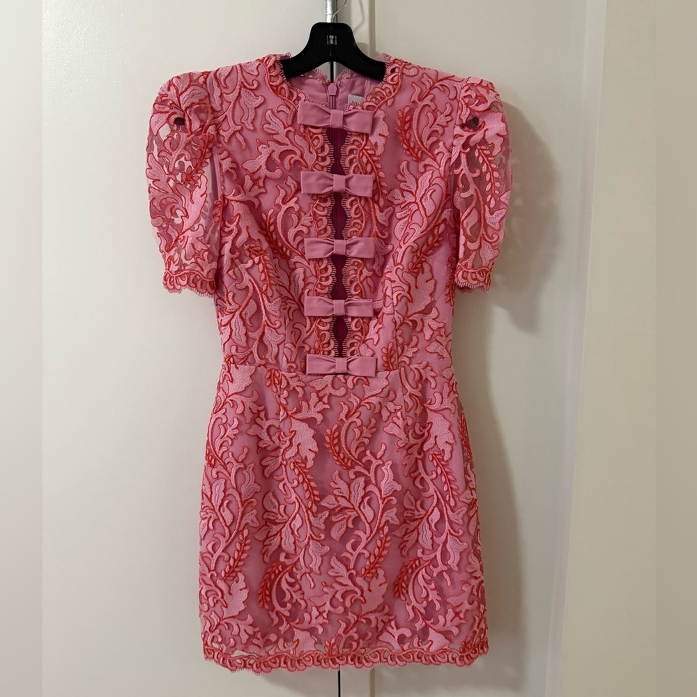 Rebecca Valance Dress - NWT - US 4 - Bow-detailed Embroidered Tulle Mini Dress